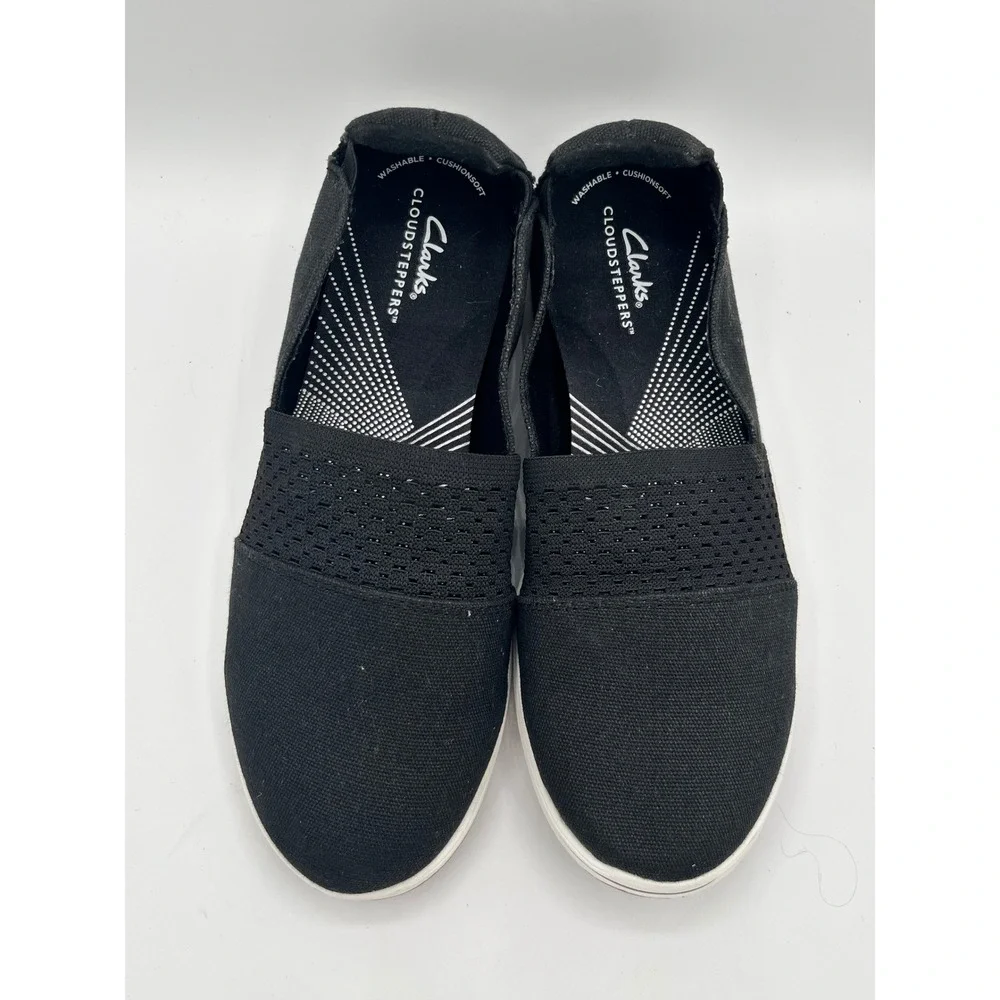 Clarks Cloudsteppers Women Sz 8.5W Wide Black Slip On Sneakers Washable